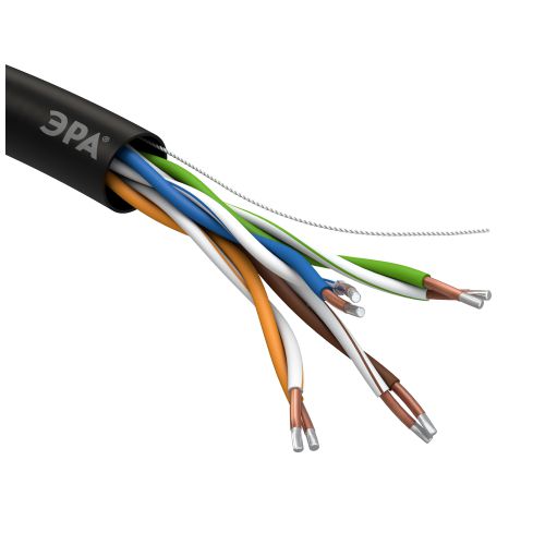 Б0044436 Кабель витая пара U/UTP кат.5E 4х2х24AWG solid CCA PE Outdoor Simple черн. (м) Эра 