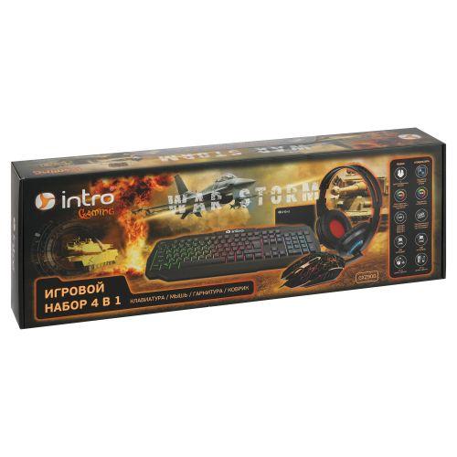 Б0060194 Комплект клавиатура и мышь GXZ900 игровой 1200-3600dpi + коврик + гарнитура черн. Intro 