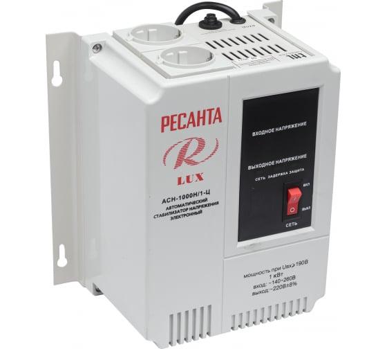 63/6/14 Стабилизатор напряжения АСН-1000 Н/1-Ц Lux 1ф 1кВт IP20 настен. релейный с двумя розетками Ресанта 