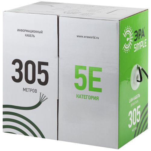 Б0044434 Кабель витая пара U/UTP кат.5E 4х2х24AWG solid CCA PVC Simple сер. (м) Эра 