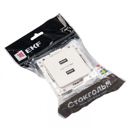 EYR16-028-10-2USB Розетка USB 2-м Стокгольм 2.1А механизм бел. PROxima EKF 