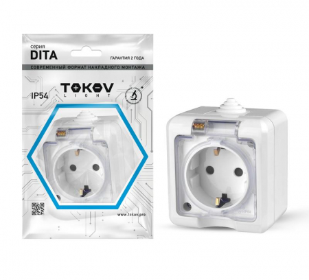 TKL-DT-R1Z-C01T-IP54 Розетка 1-м ОП Dita 16А IP54 250В с заземл. с прозр. крышкой бел. TOKOV ELECTRIC 