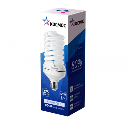 LKsmT4SPC55wE2742 Лампа люминесцентная компакт. SPC 55Вт E27 спиральная 4000К T4 КОСМОС 