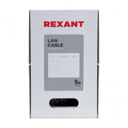 01-0043 Кабель витая пара U/UTP кат.5E 4х2х24AWG solid CU PVC сер. (м) Rexant 