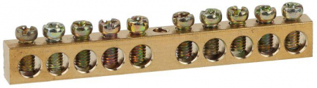 Б0047229 Шина NO-122-15 PEN "земля-ноль" 6х9мм 10/1 с креплениями по центру латунь ЭРА 