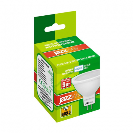 1037107A Лампа светодиодная PLED-ECO 5Вт JCDR MR16 рефлектор матовая 4000К нейтр. бел. GU5.3 400лм 230В 50Гц JazzWay 