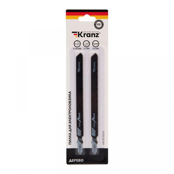 KR-92-0316 Пилка для электролобзика по дереву T119BL 132мм 12 зубьев на дюйм 4-100мм (уп.2шт) Kranz 