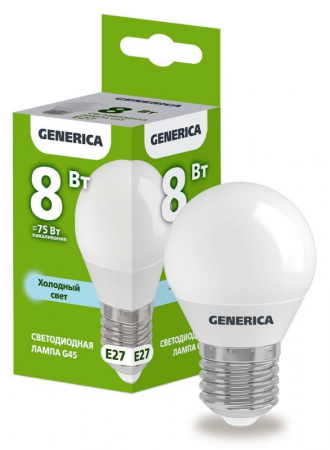 LL-G45-08-230-65-E27-G Лампа светодиодная G45 8Вт шар 6500К E27 230В GENERICA 