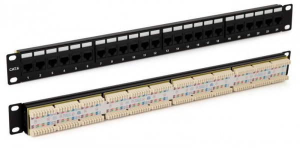 246107 Патч-панель 19дюйм 1U RJ45 кат.6 24 порта Dual IDC ROHS PP3-19-24-8P8C-C6-110D черн. Hyperline 