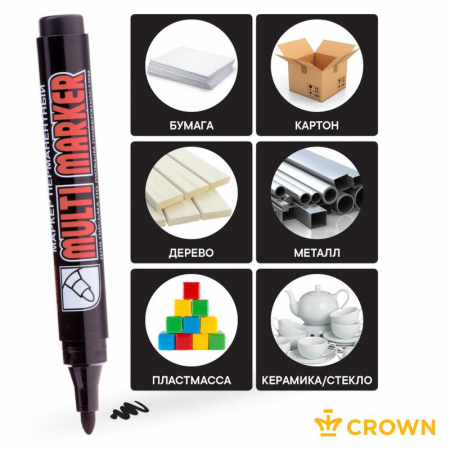 Б0048239 Маркер перманентный "Multi Marker" 3мм пулевидный черн. Crown 