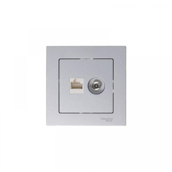 ATN000389 Розетка компьютерная + телевизионная 2-м AtlasDesign RJ45 кат.5E + TV механизм алюм. SE 