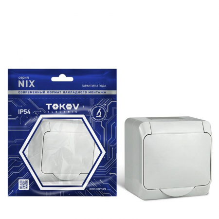 TKE-NX-R1Z-C06-IP54 Розетка 1-м ОП Nix 16А IP54 250В с заземл. с крышкой сер. TOKOV ELECTRIC 