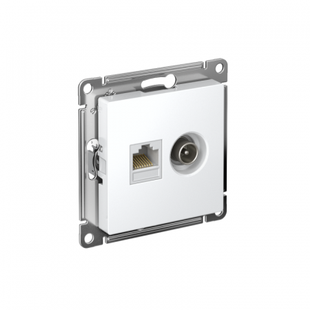 ATN000189 Розетка компьютерная + телевизионная 2-м AtlasDesign RJ45 кат.5E + TV механизм бел. SE 