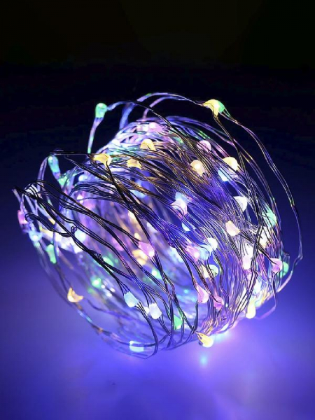 KOCNL-EL114_multy Гирлянда светодиодная "Разноцветные нити" 1.5м 30LED мультиколор в виде капель элементы питания 3хAA (не в компл.) КОСМОС 