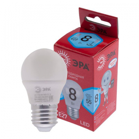 Б0049645 Лампа светодиодная RED LINE LED P45-8W-840-E27 R 8Вт P45 шар 4000К нейтр. бел. E27 Эра 