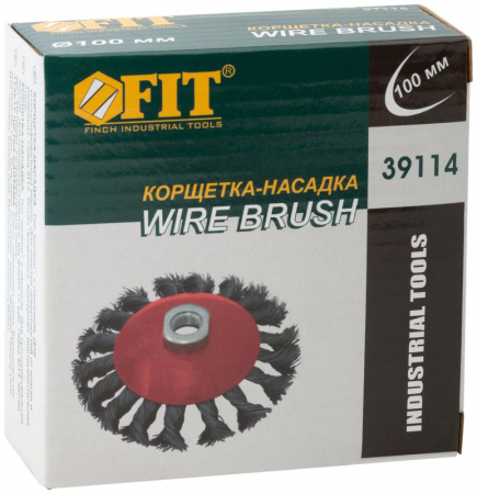 39114 Корщетка-колесо с наклоном гайка М14 стальная витая проволока 100мм FIT 
