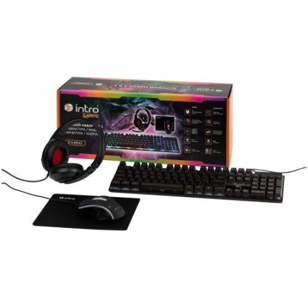 Б0056141 Комплект клавиатура и мышь DX850 игровые 1200-3600dpi + коврик + гарнитура черн. Intro 