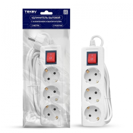 TKE-C01-BU3-2-1-ZV Удлинитель 3х2м с заземл. с выкл. 16А 3х1 TOKOV ELECTRIC 