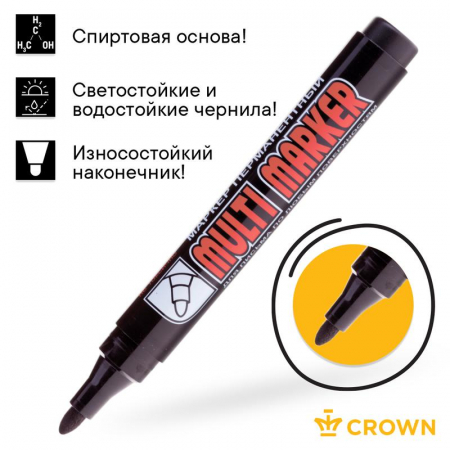 Б0048239 Маркер перманентный "Multi Marker" 3мм пулевидный черн. Crown 