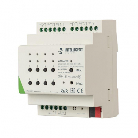 039896 Актуатор KNX-7083-82-DRO-MF-DIN (BUS/230В 8х10А KNX Secure) IP20 пластик INTELLIGENT ARLIGHT 