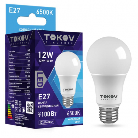 TKE-A60-E27-12-6.5K Лампа светодиодная 12Вт А60 6500К Е27 176-264В TOKOV ELECTRIC 