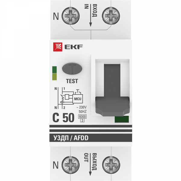 afdd-2-50C-pro Устройство защиты от дугового пробоя (УЗДП) 1P+N C 50А 6кА с авт. выкл. PROxima EKF 
