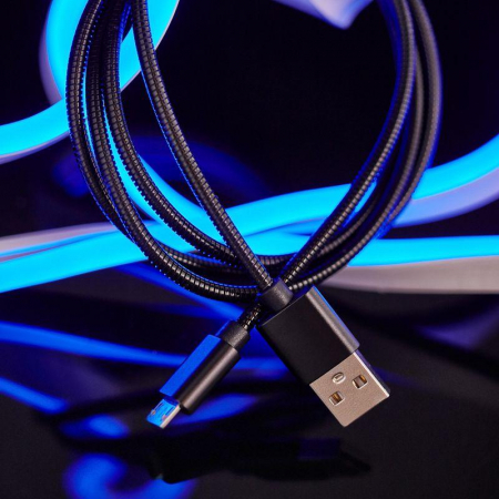 18-4241 Кабель USB microUSB шнур в металлической оплетке серебристый Rexant 