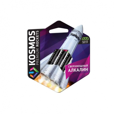 KOSLR03ROCKETS4BL Элемент питания алкалиновый AAA/LR03 Kosmos premium ROCKETS (блист.4шт) КОСМОС 