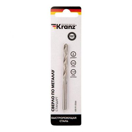 KR-91-0566 Сверло по металлу 6.0мм HSS DIN 338 (уп.1шт) Kranz 