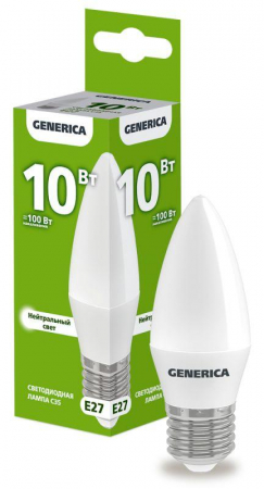 LL-C35-10-230-40-E27-G Лампа светодиодная C35 10Вт свеча 4000К E27 230В GENERICA 