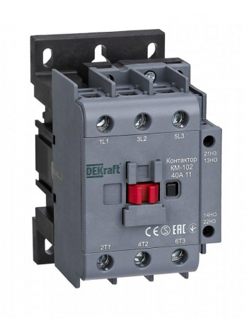 22006DEK Контактор КМ-102 3п 40А кат. 230В AC 1НО+1НЗ AC-3 AC-4 DEKraft 
