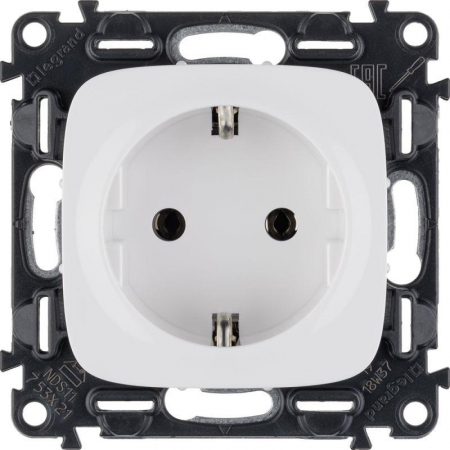 753721 Розетка 1-м СП Valena Allure 16А IP2X 250В 2P+E безвинтов. клеммы с лицев. панелью механизм бел. Leg 