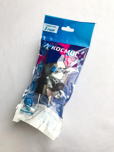 VKsm-Z-IP(B)16A Вилка прямая 16А IP44 черн. КОСМОС 