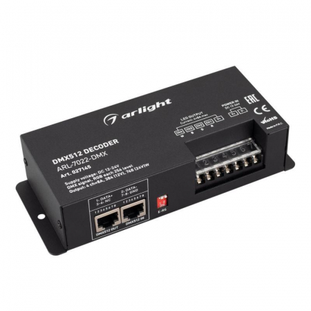 027145 Декодер ARL-7022-DMX (12-24В 4х8А DMX512 XLR3) (IP20 металл) Arlight 