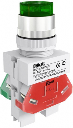 25026DEK Выключатель кнопочный LED ABLFP ВК-22 d22мм 220В зел. DEKraft 