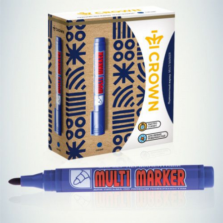 Б0048240 Маркер перманентный "Multi Marker" 3мм пулевидный син. Crown 