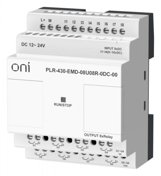PLR-430-EMD-08U08R-0DC-00 Модуль расширения входов выходов ПЛК 430 4 DI 4 UI (0-10В/DI) 8 RO 24В DC ONI 