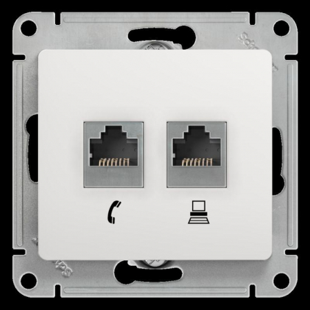 GSL000185 Розетка компьютерная + телефонная 2-м СП Glossa RJ45 + RJ11 кат.5E механизм бел. SE 