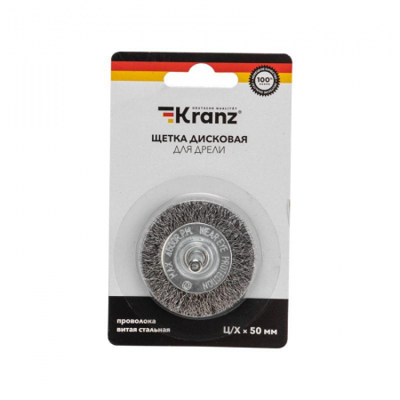KR-91-1244 Щетка дисковая для дрели витая стальная проволока 50мм Kranz 