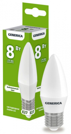 LL-C35-08-230-40-E27-G Лампа светодиодная C35 8Вт свеча 4000К E27 230В GENERICA 