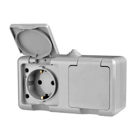 TKL-DT-R2Z-C06-IP54 Розетка 2-м ОП Dita 16А IP54 250В с заземл. с крышкой сер. TOKOV ELECTRIC 
