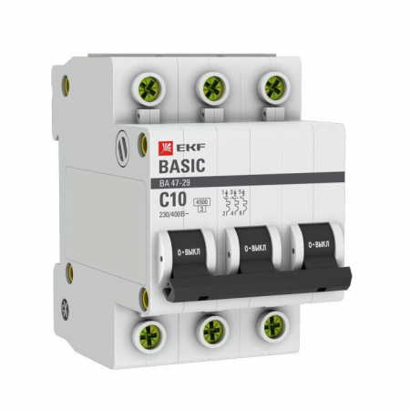 mcb4729-3-10C Выключатель автоматический модульный 3п C 10А 4.5кА ВА 47-29 Basic EKF 