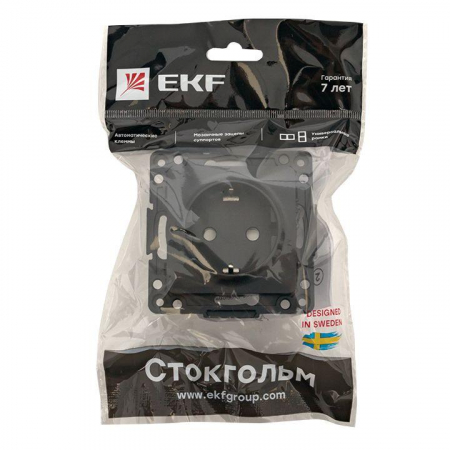 EZR16-028-20 Розетка 1-м СП Стокгольм 16А с заземл. защ. шторки винтов. клеммы механизм черн. PROxima EKF 