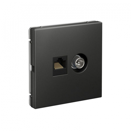 GAL001489 Розетка компьютерная + телевизионная 2-м ArtGallery RJ45 + TV кат.5E базальт SE 