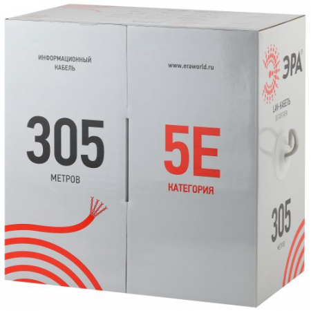 Б0044429 Кабель витая пара U/UTP кат.5E 4х2х24AWG solid CU PVC сер. (м) Эра 