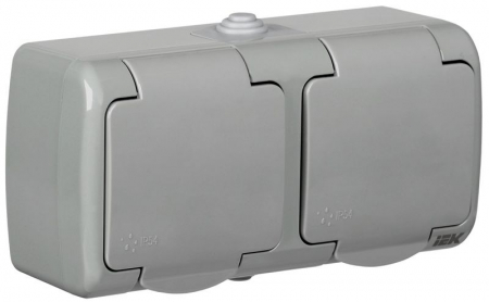 ERA22-K03-16-54 Розетка 2-м ОП Aquatic РСш22-2-А 16А IP54 с заземл. с крышкой сер. IEK 
