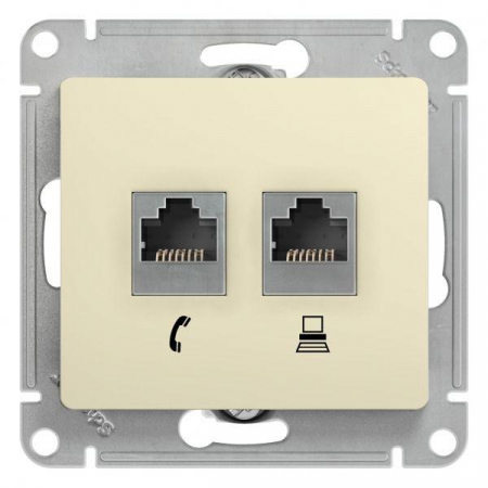 GSL000285 Розетка компьютерная + телефонная 2-м СП Glossa RJ45 + RJ11 кат.5E механизм беж. SE 