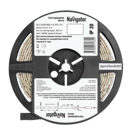71762 Лента светодиодная 71 762 NLS-3528CW60-4.8-IP20-12V R5 4.8Вт/м (уп.5м) Navigator 