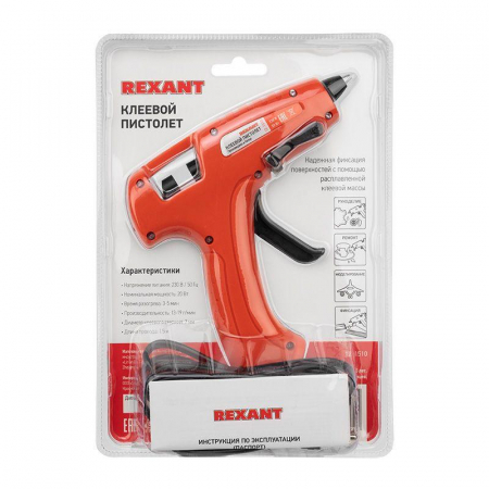 12-1510 Пистолет клеевой 20Вт ЭКСПЕРТ (блист.) Rexant 