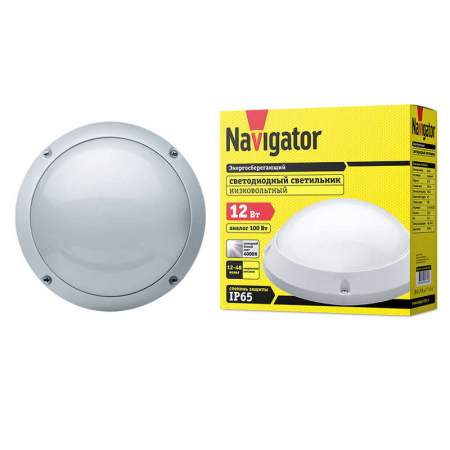 61634 Светильник светодиодный 61 634 NBL-PR1-12-4K-12/48-WH-IP65-LED 12Вт 4000К IP65 1100лм ЖКХ низковольтный круг бел. (аналог НПП) Navigator 